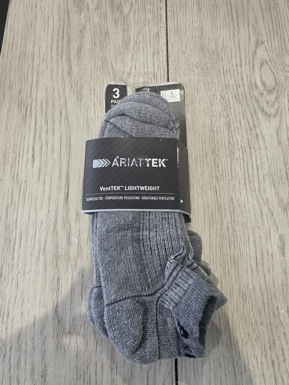 Ariat VentTEK Men's Lightweight Grey Athletic Socks - 3 Pack